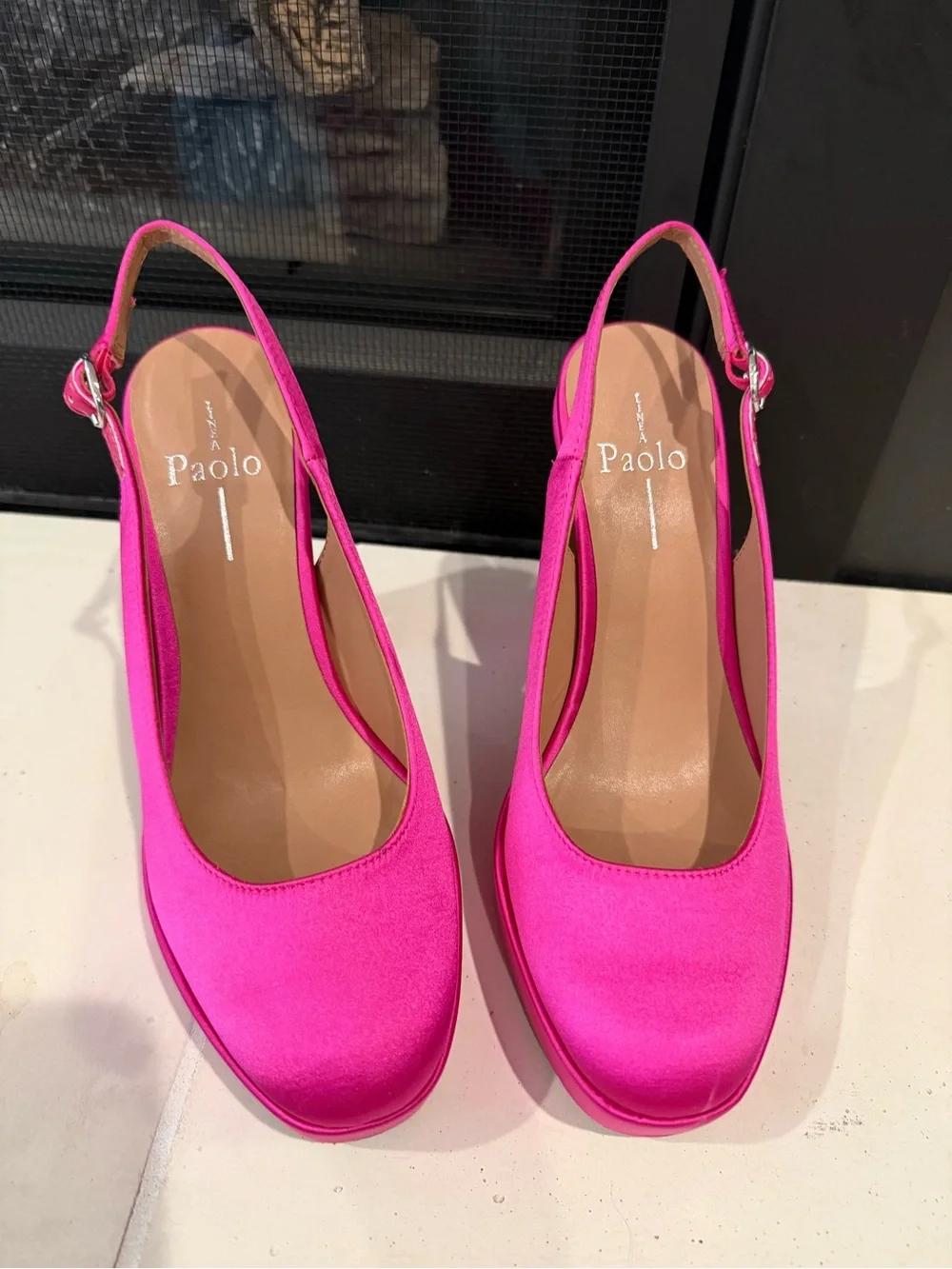 Linea Paolo Fabulous Hot Pink Satin Platform Slingback Pumps